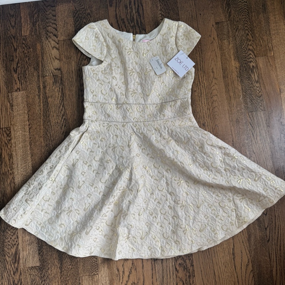 ZOE LTD NWT Cheetah Print Elegant Cream & Gold Kids Dress